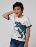 Little M Short Sleeve Chambray Folded Hand Dino Print T-Shirt