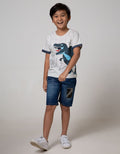 Little M Short Sleeve Chambray Folded Hand Dino Print T-Shirt