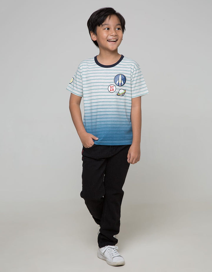 Little M Short Sleeve T-Shirt Fullprint Stripe Ombre Space Emboss