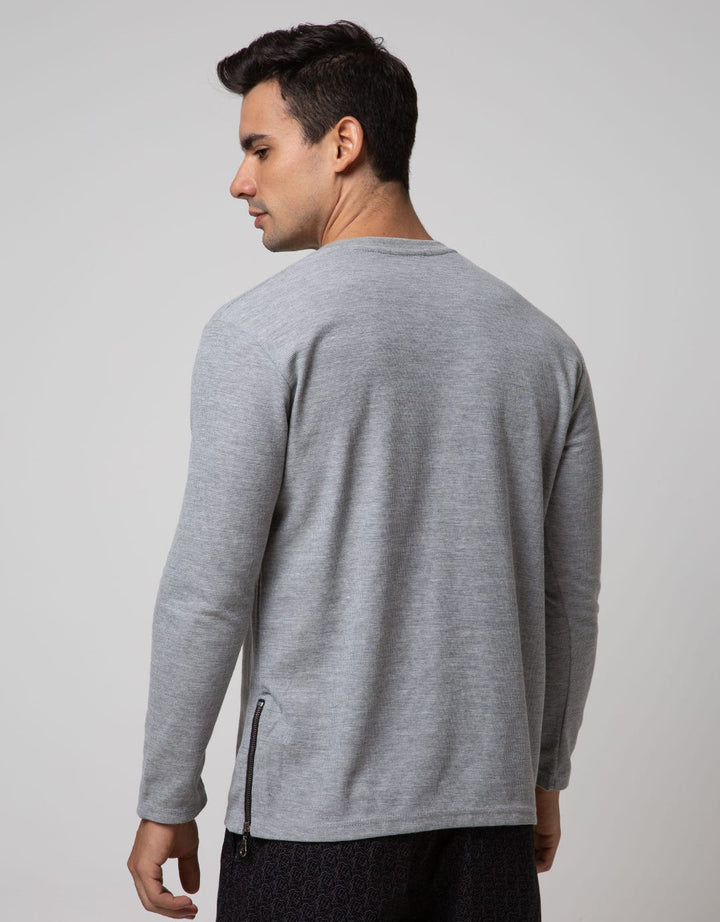 Details Long Sleeve SweaT-shirt Jumper Rneck Texture With Zipper On Side
