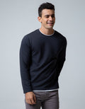 Details Sweatshirt Jumper Round Neck Texture Double Layer