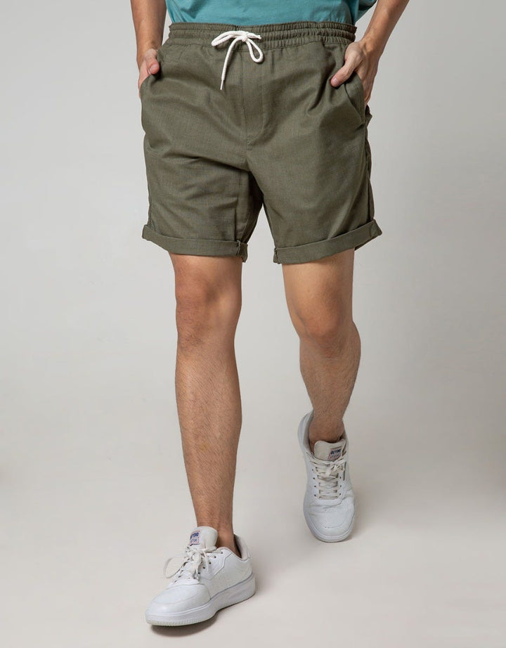 Details Short Pants Drawstring Slub 100 Cotton