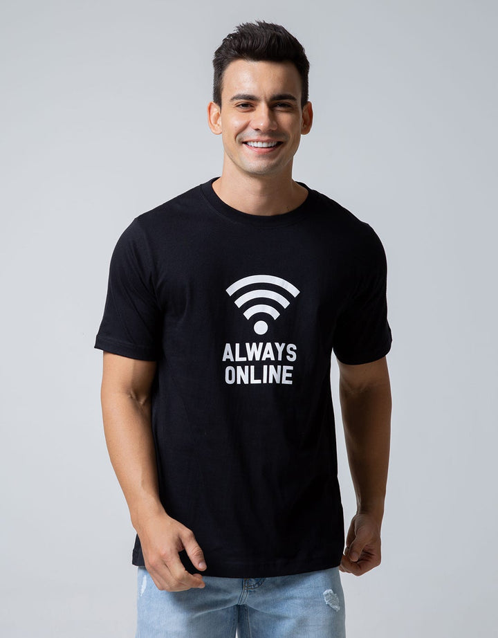 T Zone Short Sleeve T-Shirt Big Size Print Visual Always Online