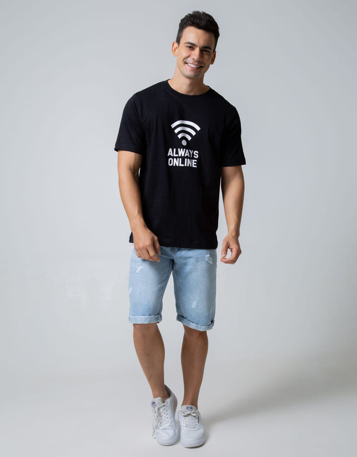 T Zone Short Sleeve T-Shirt Big Size Print Visual Always Online