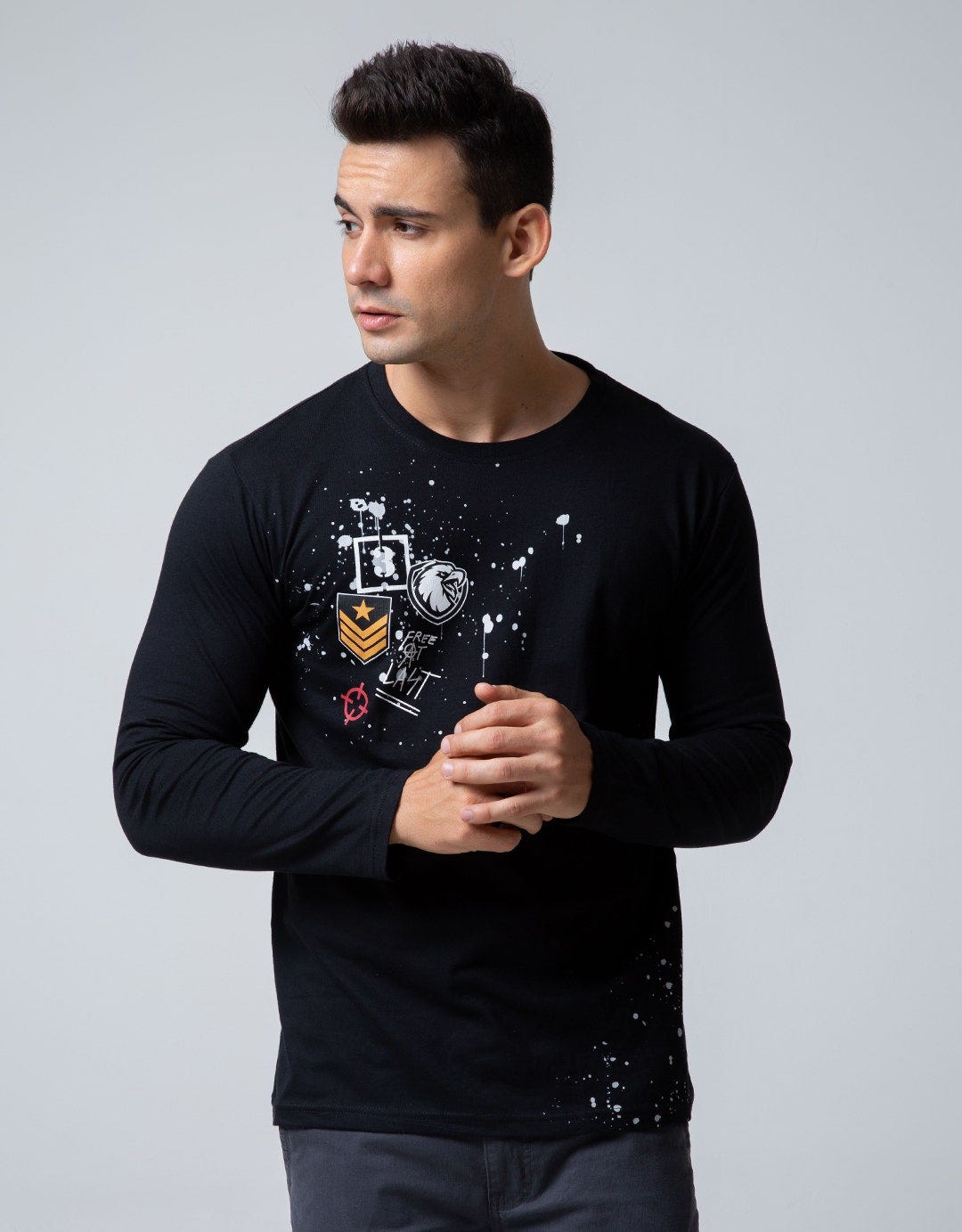 T Zone Long Sleeve T-Shirt Print Patches 3
