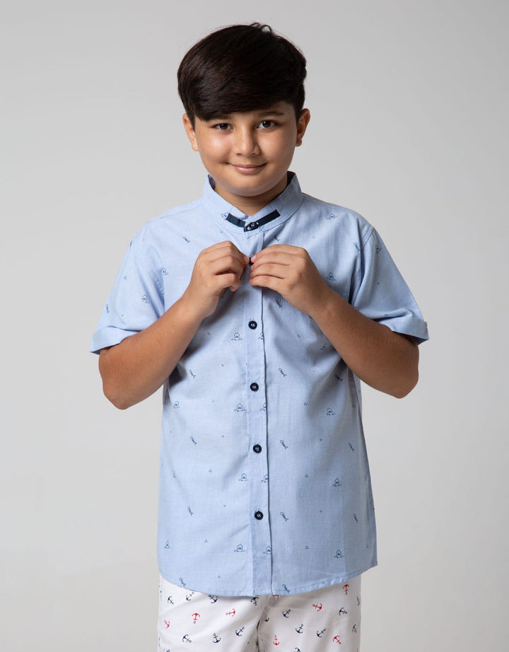 Aero Kids Short Sleeve Shirt Fullprint Regular Oxford Print Head Shark