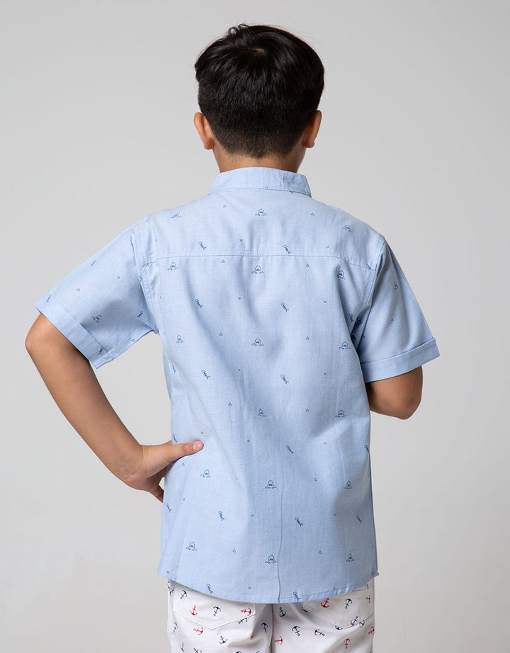 Aero Kids Short Sleeve Shirt Fullprint Regular Oxford Print Head Shark