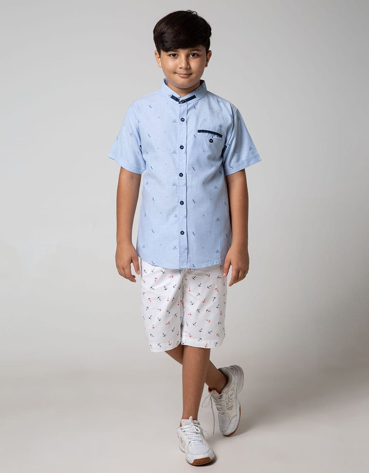 Aero Kids Short Sleeve Shirt Fullprint Regular Oxford Print Head Shark