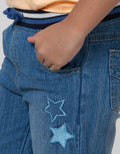 Little M Denim Pants Non Stretch Rib Bordir Space