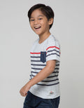 Little M Short Sleeve T-Shirt Print Stripe Kantong Kancing Label Patch