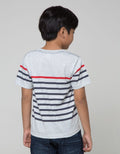 Little M Short Sleeve T-Shirt Print Stripe Kantong Kancing Label Patch