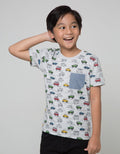 Little M Short Sleeve T-Shirt Fullprint Car Chambray Pocket