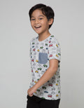 Little M Short Sleeve T-Shirt Fullprint Car Chambray Pocket
