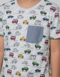 Little M Short Sleeve T-Shirt Fullprint Car Chambray Pocket