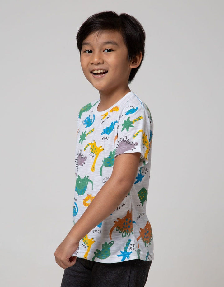 Little M Short Sleeve T-Shirt Slub Fullprint Dino