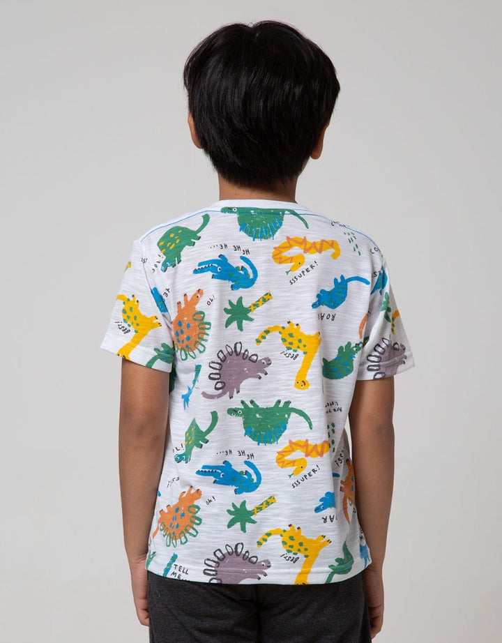 Little M Short Sleeve T-Shirt Slub Fullprint Dino