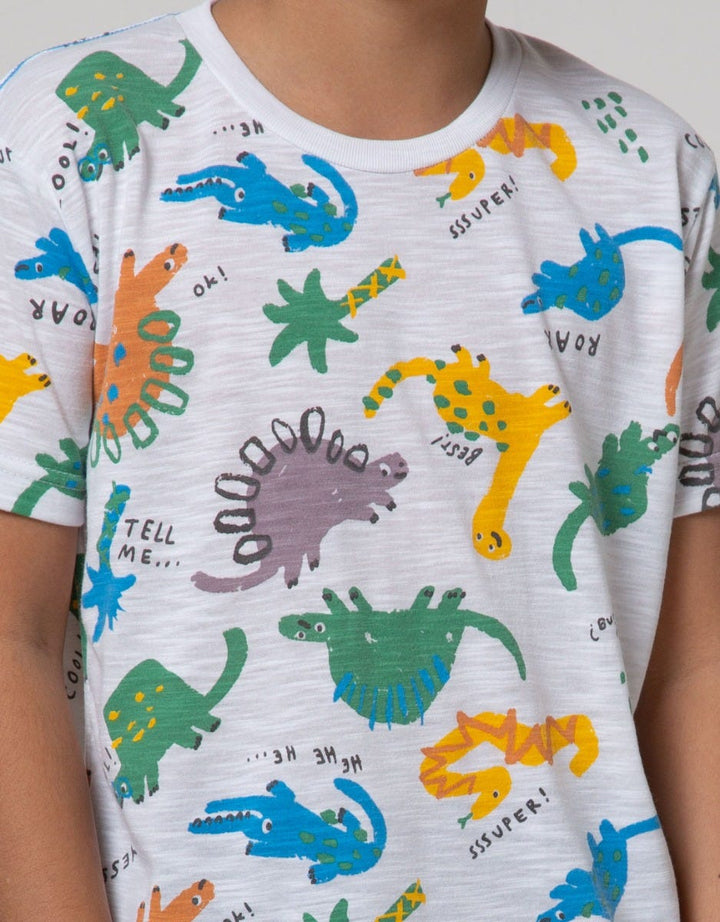 Little M Short Sleeve T-Shirt Slub Fullprint Dino