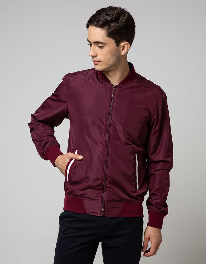 Cole Jacket Micro Bomber Stripe Pocket Maroon