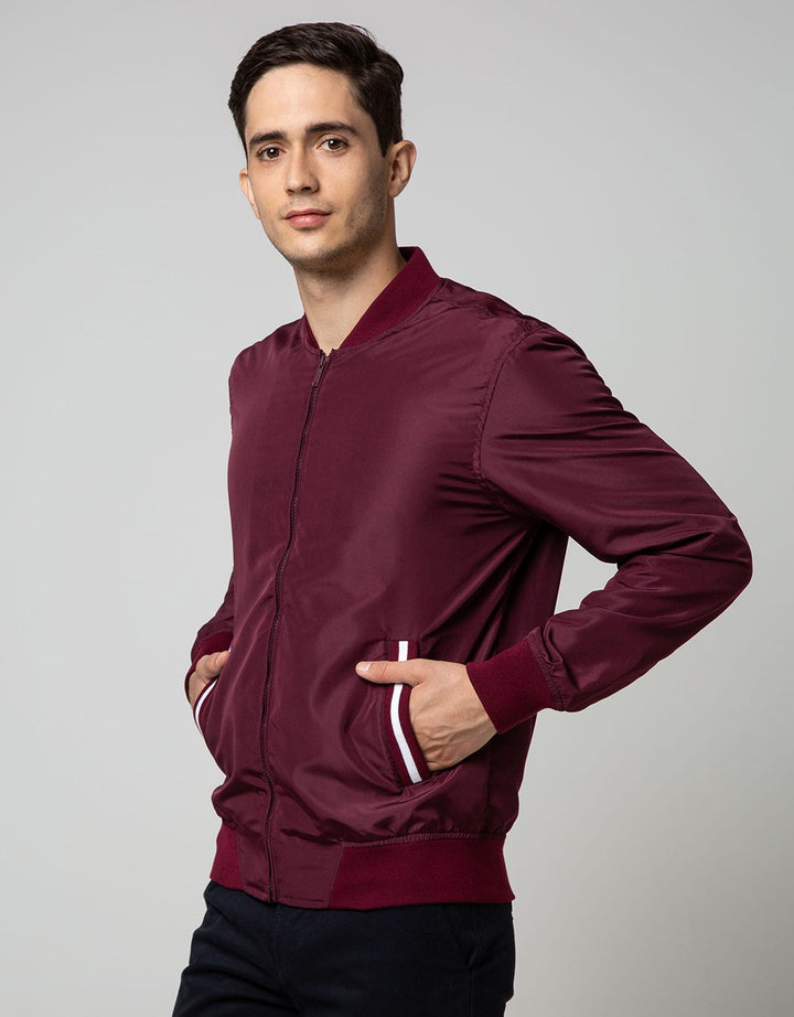 Cole Jacket Micro Bomber Stripe Pocket Maroon