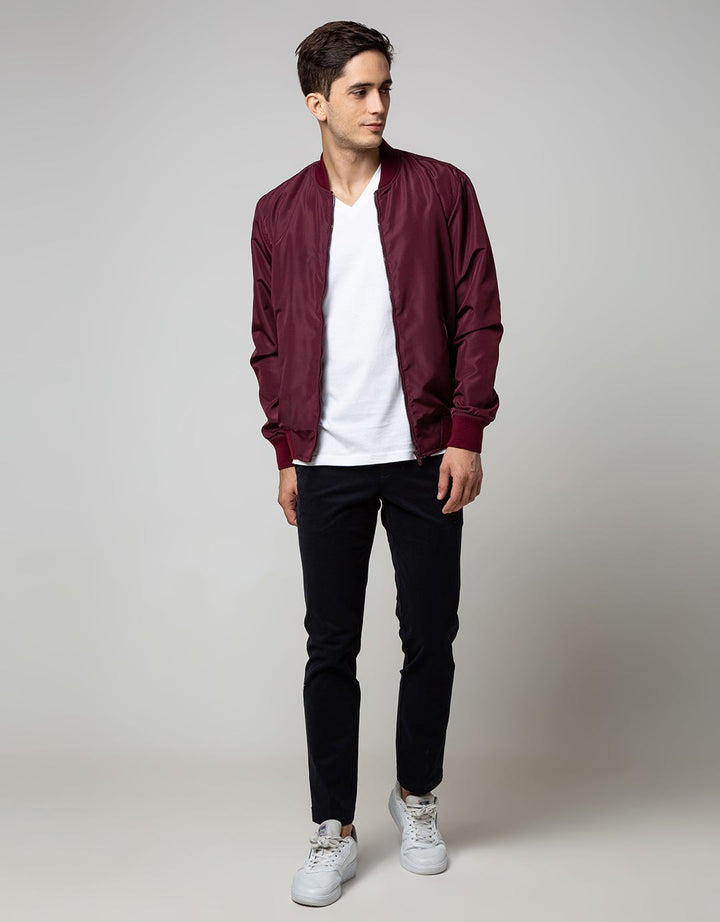 Cole Jacket Micro Bomber Stripe Pocket Maroon