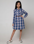 Nevada Kids Long Sleeve Midi Dress Shirt Checks With Belt