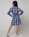 Nevada Kids Long Sleeve Midi Dress Shirt Checks With Belt