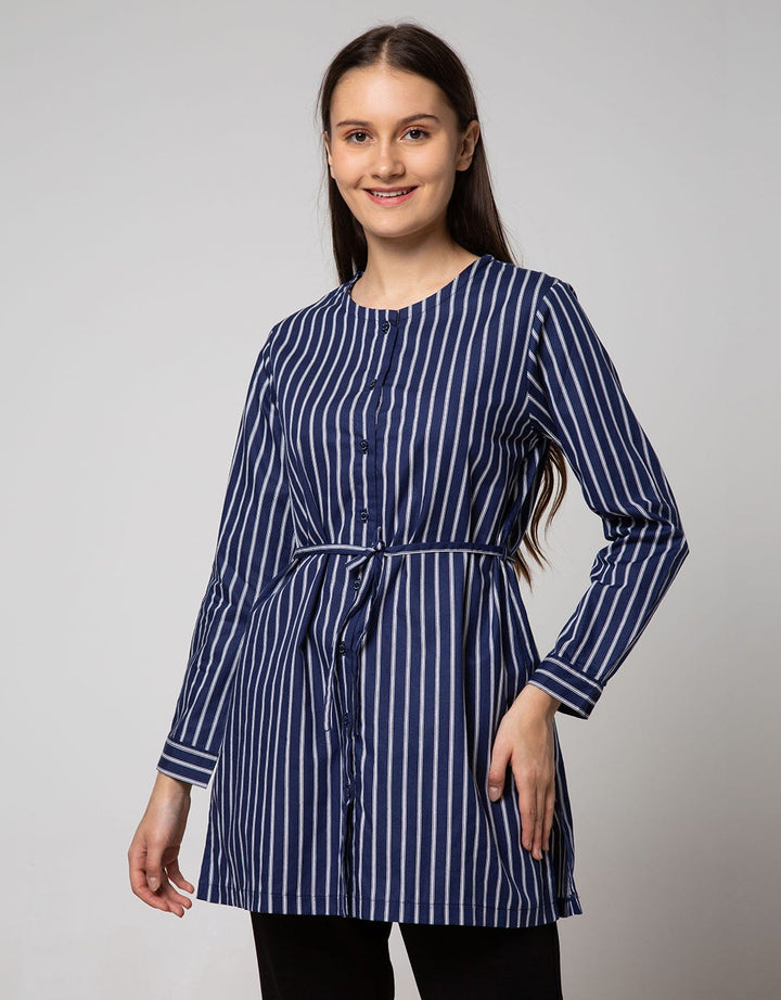 Nevada Long Sleeve Blouse Woven Str with Button At Chest And Rope At Waist
