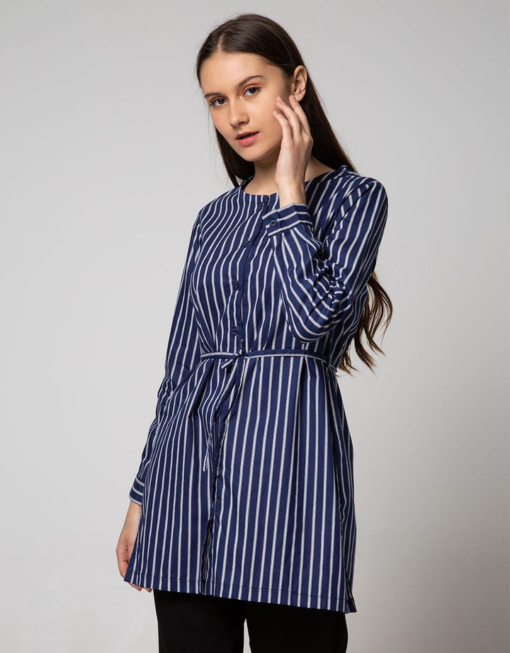 Nevada Long Sleeve Blouse Woven Str with Button At Chest And Rope At Waist