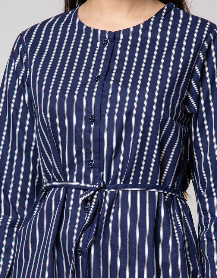Nevada Long Sleeve Blouse Woven Str with Button At Chest And Rope At Waist