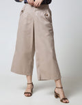 Nevada Long Pants Woven Solid With Button At Leg Palazzo