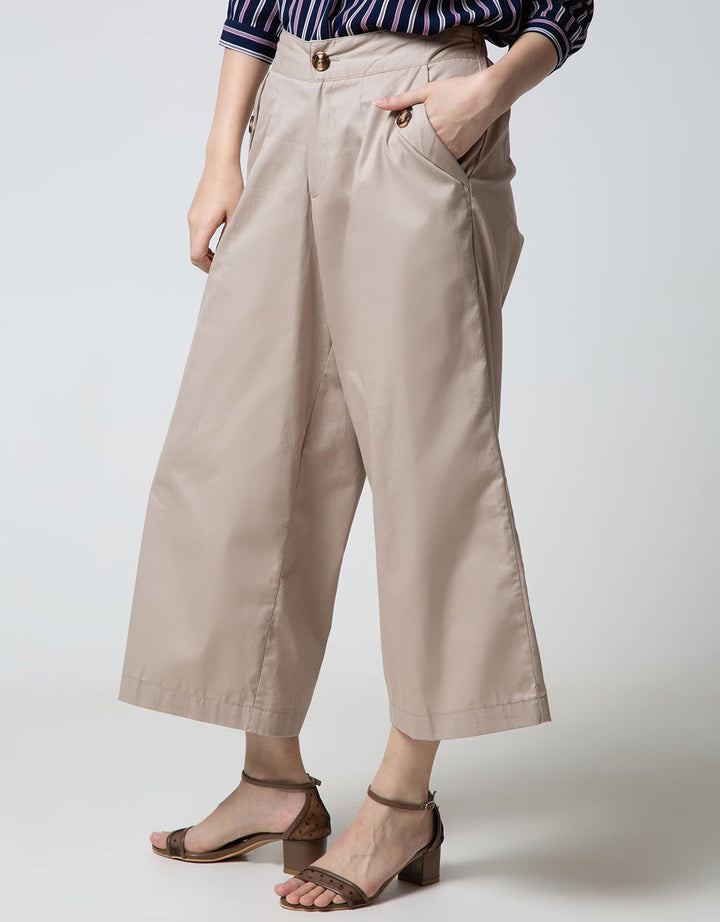Nevada Long Pants Woven Solid With Button At Leg Palazzo