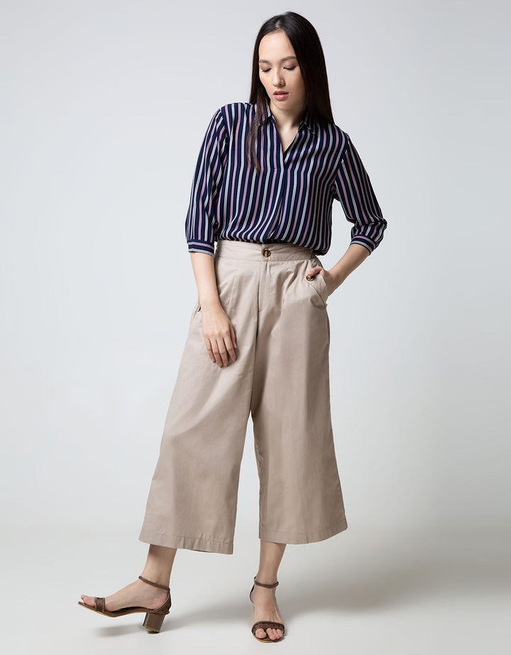 Nevada Long Pants Woven Solid With Button At Leg Palazzo