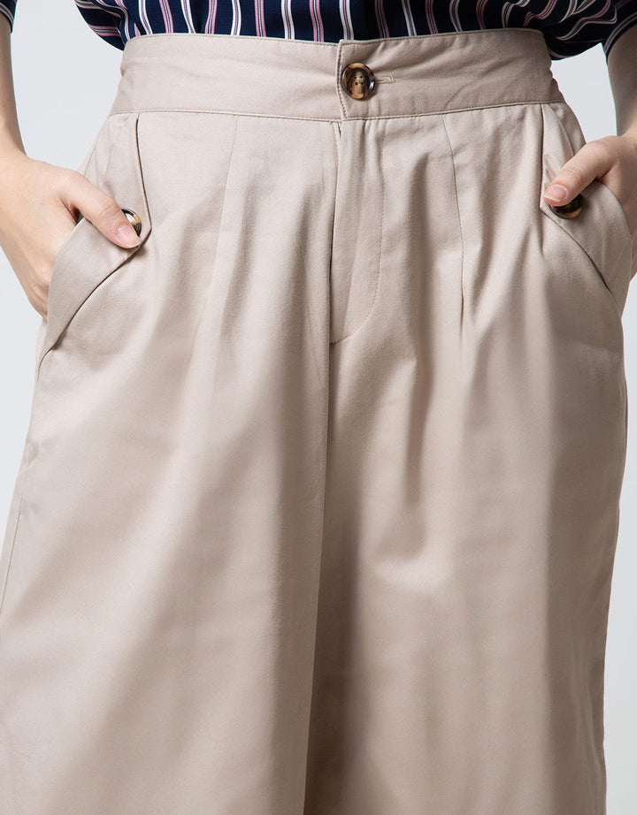 Nevada Long Pants Woven Solid With Button At Leg Palazzo