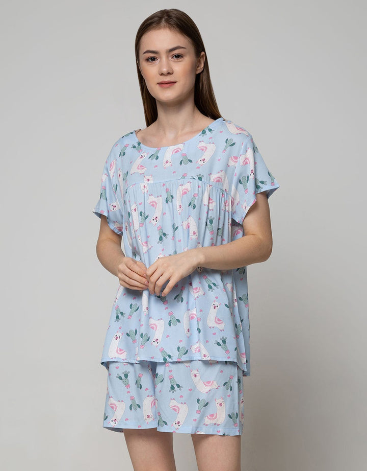 Nevada Short Sleeve Pyjama Shorts Illama Cactus