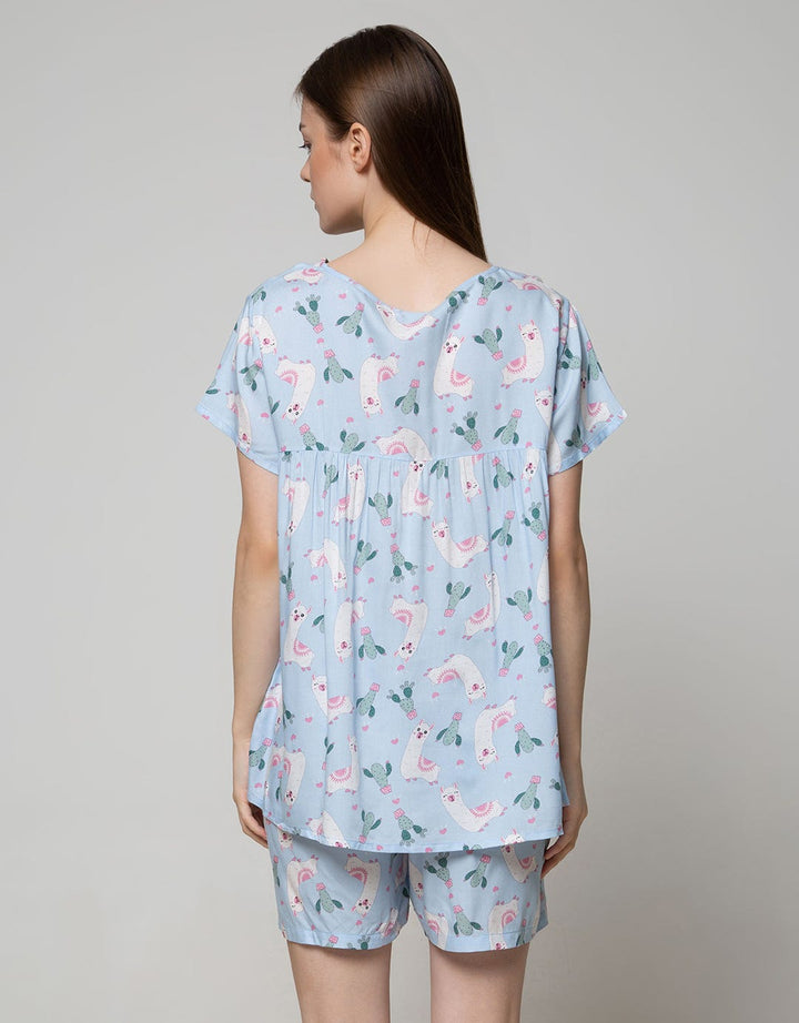 Nevada Short Sleeve Pyjama Shorts Illama Cactus
