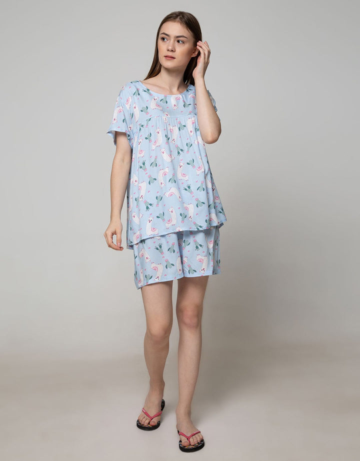 Nevada Short Sleeve Pyjama Shorts Illama Cactus