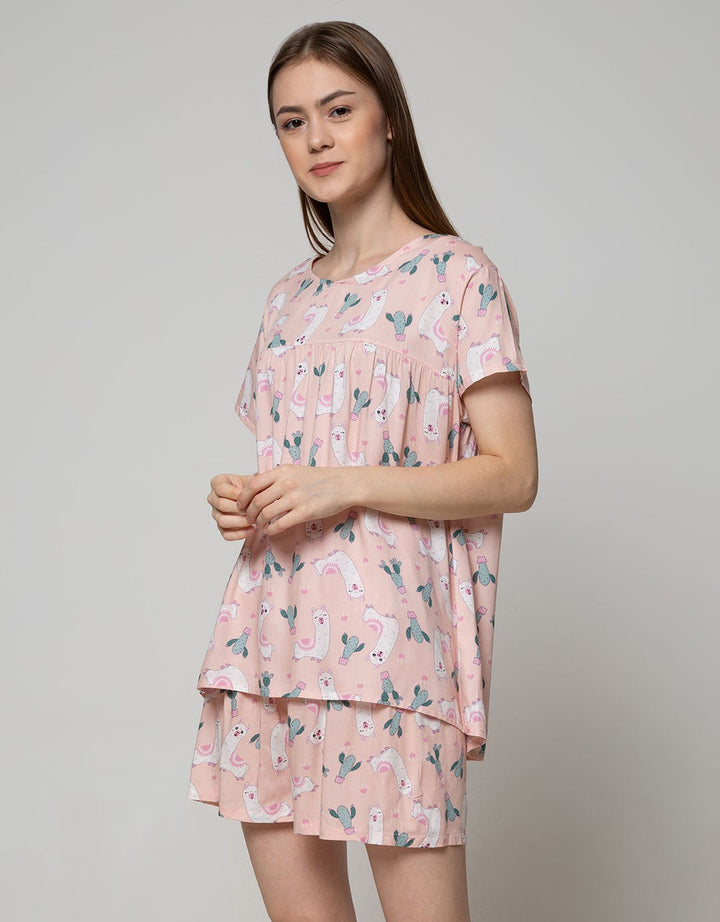 Nevada Short Sleeve Pyjama Shorts Illama Cactus