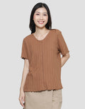 Connexion V Neck Texture Neci Kaos Lengan Pendek Wanita