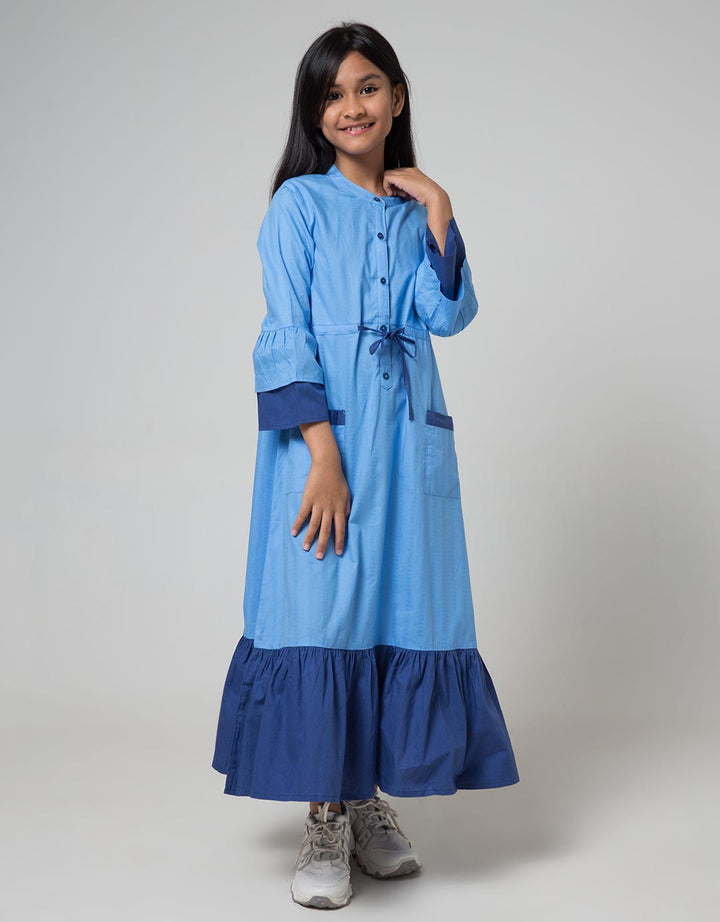 Kidz Too Long Sleeve Maxi DreShort Sleeve Bamus Doby Susun Ikat Pinggang
