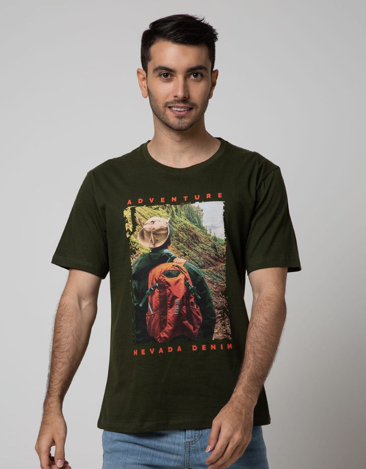 Nevada Men Denim Short Sleeve T-Shirt Print Adventure