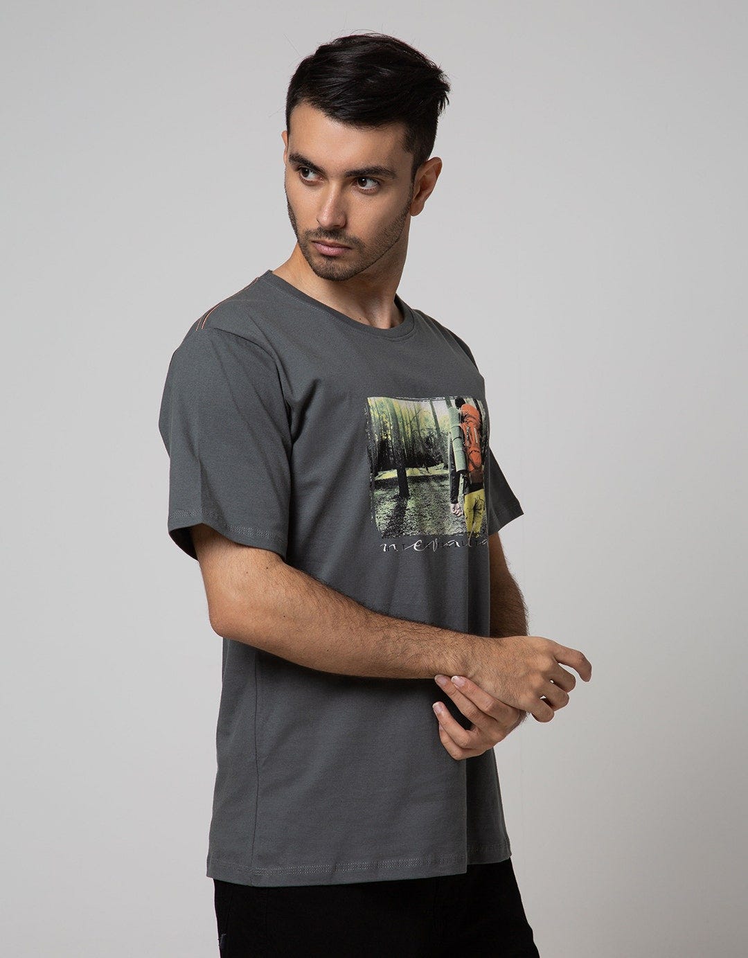 Nevada Men Denim Short Sleeve T-Shirt Print Adventure