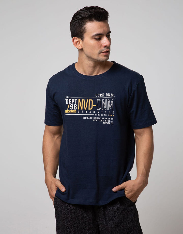 Nevada Short Sleeve T-shirt Print Wording Denim
