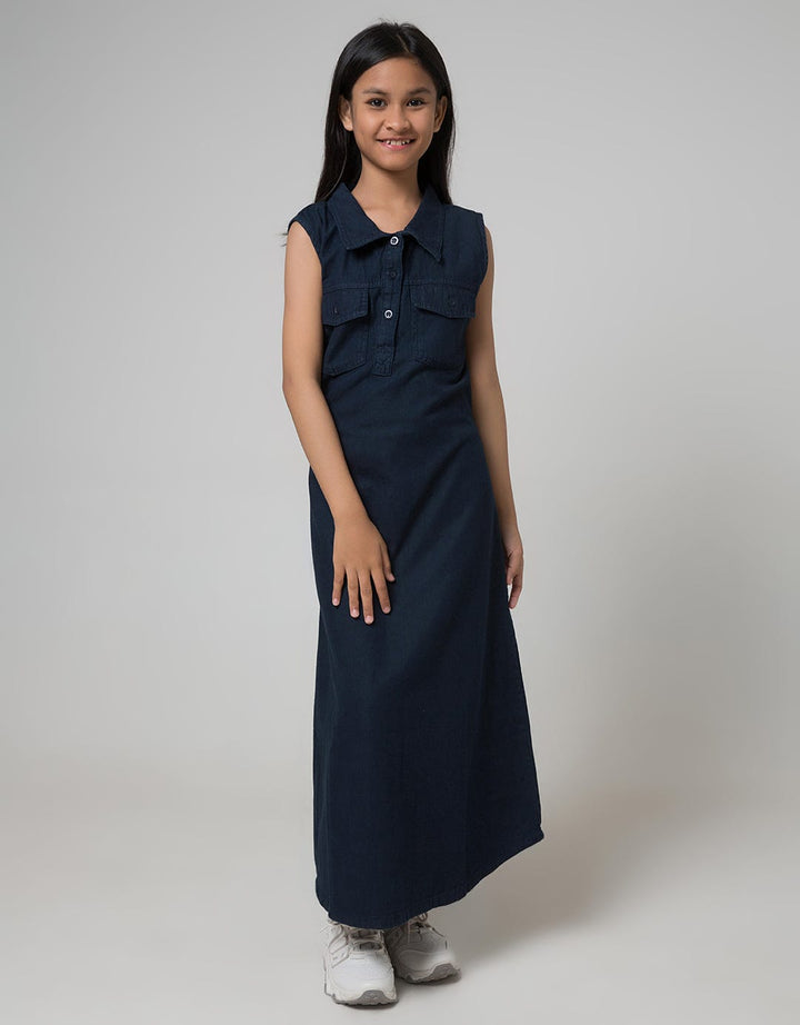 Nevada Short Sleeve Maxi Dress Vest Kerah Denim