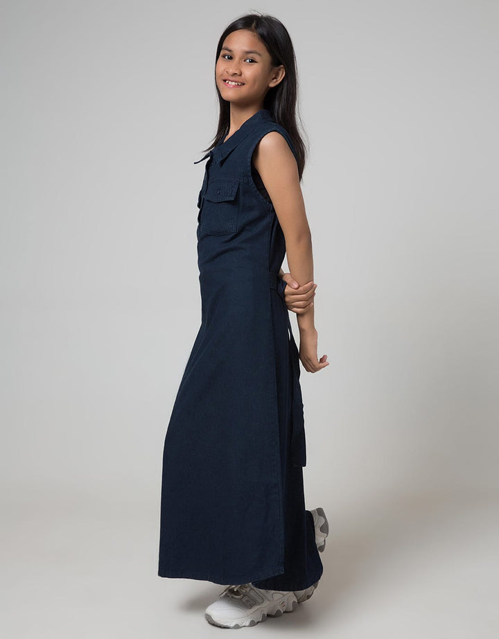 Nevada Short Sleeve Maxi Dress Vest Kerah Denim