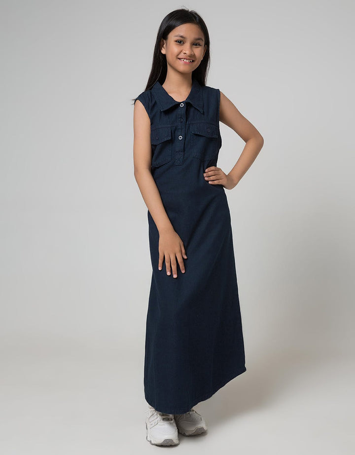 Nevada Short Sleeve Maxi Dress Vest Kerah Denim