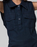 Nevada Short Sleeve Maxi Dress Vest Kerah Denim