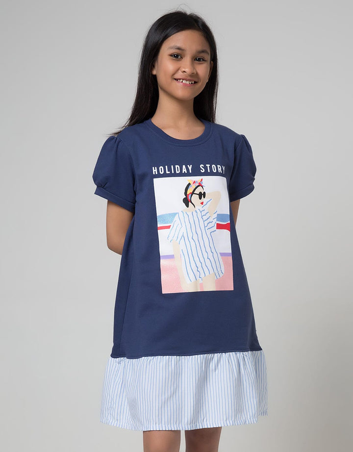 Nevada Kids Short Sleeve Midi Dress Sablon Girl Holiday Story