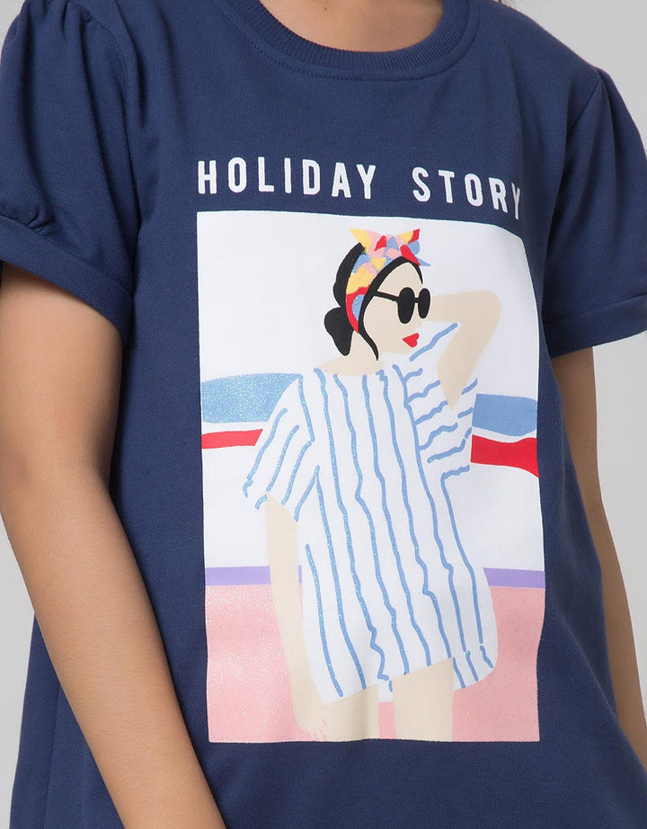 Nevada Kids Short Sleeve Midi Dress Sablon Girl Holiday Story