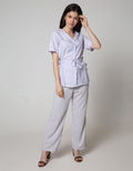 Nevada Short Sleeve Blouse Check Small Size With 2 Pocket And Rope