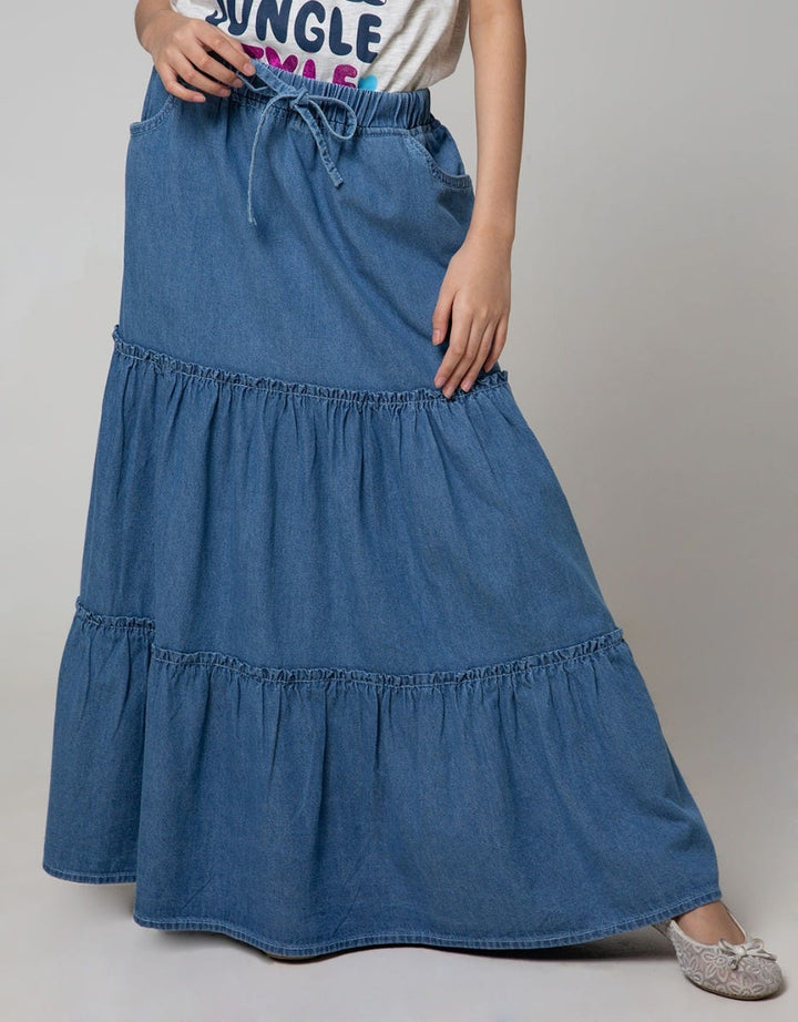 Nevada Kids Maxi Skirt Denim Polos 3 Tingkat